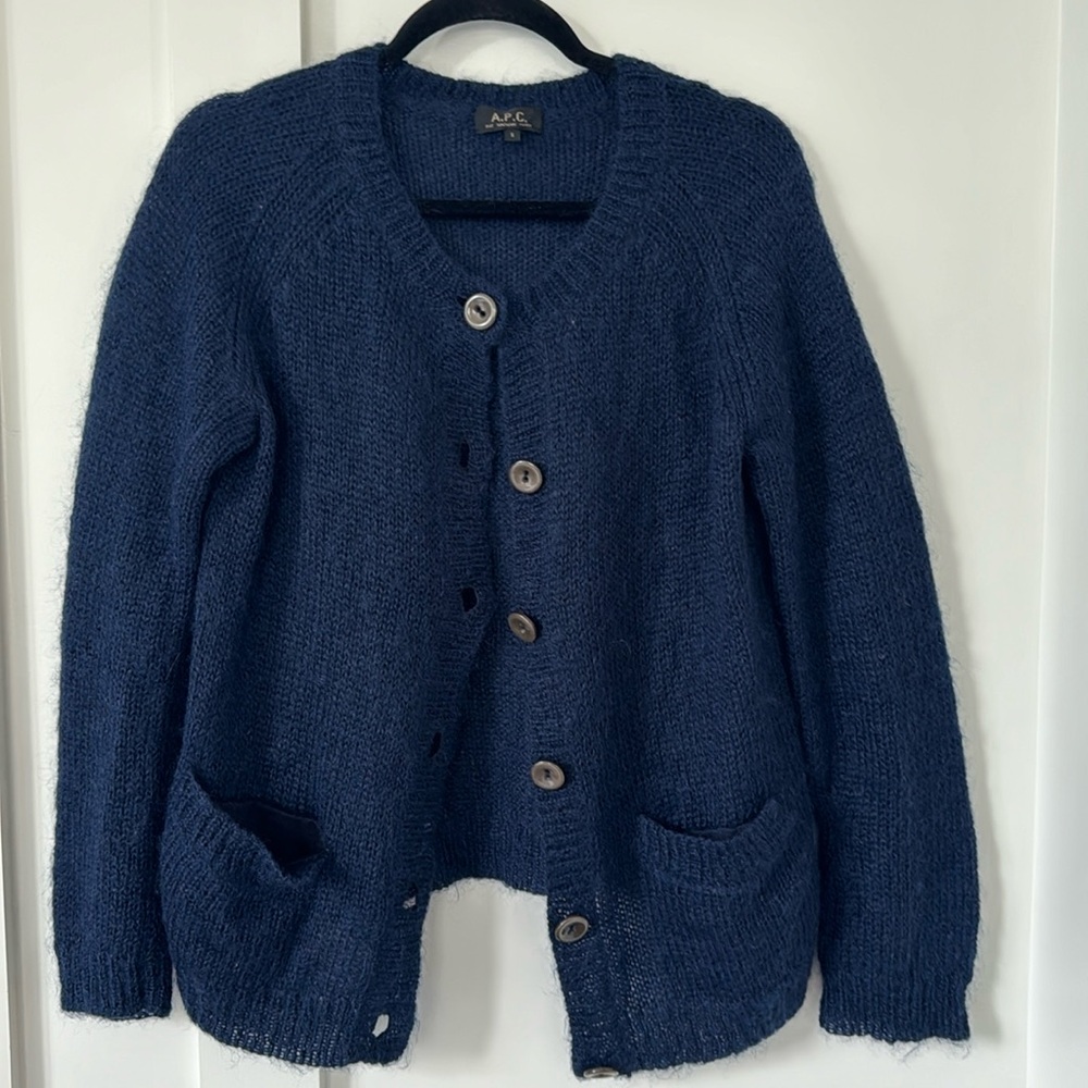 APC The Madame Paris Blue Mohair Blend Cardigan Size S
